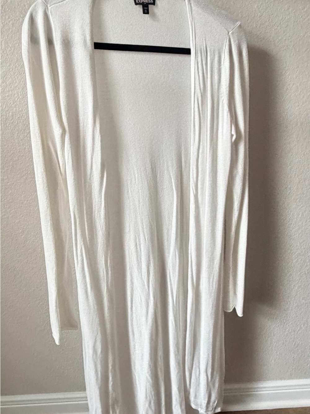 Express White Long Open-Front Drape Cardigan